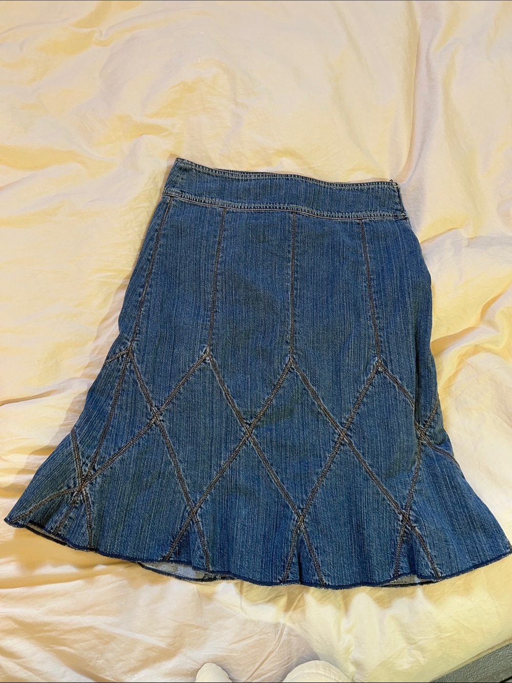 DKNY Blue Denim A-Line Skirt with Diamond Stitching